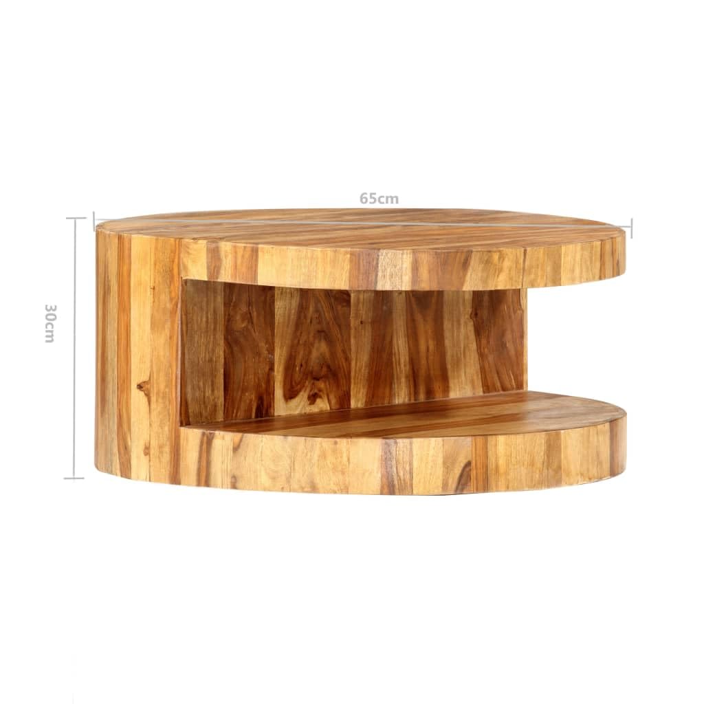 Solid Sheesham Wood Round Coffee Table with Built-in Shelf O8095