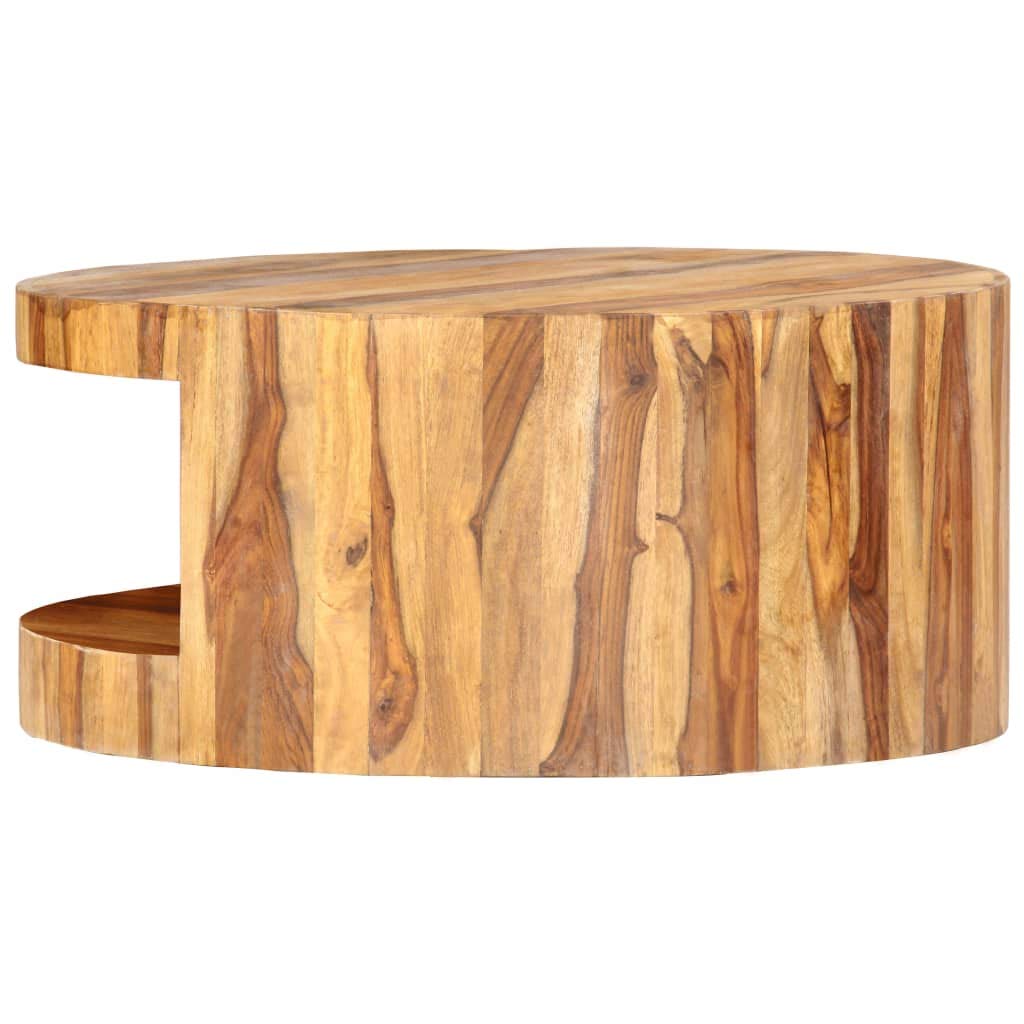 Solid Sheesham Wood Round Coffee Table with Built-in Shelf O8095