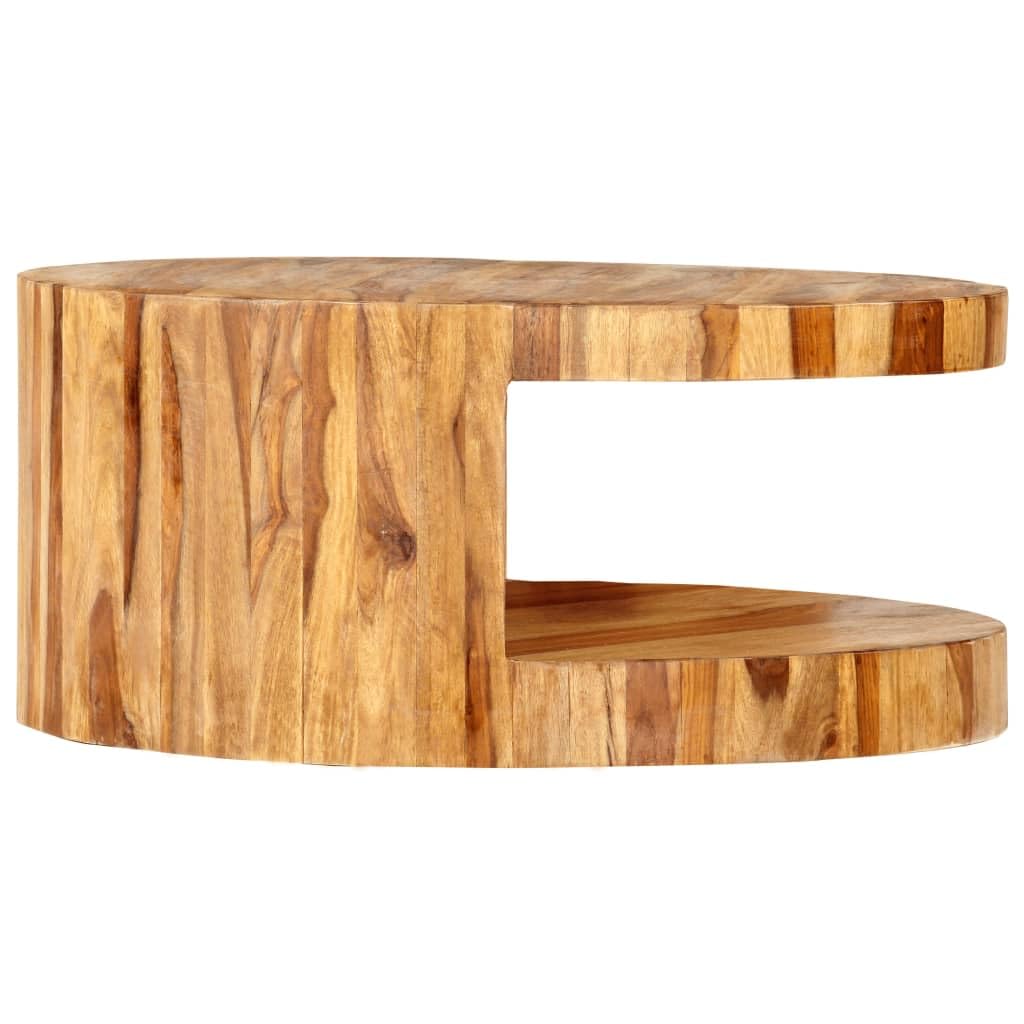 Solid Sheesham Wood Round Coffee Table with Built-in Shelf O8095