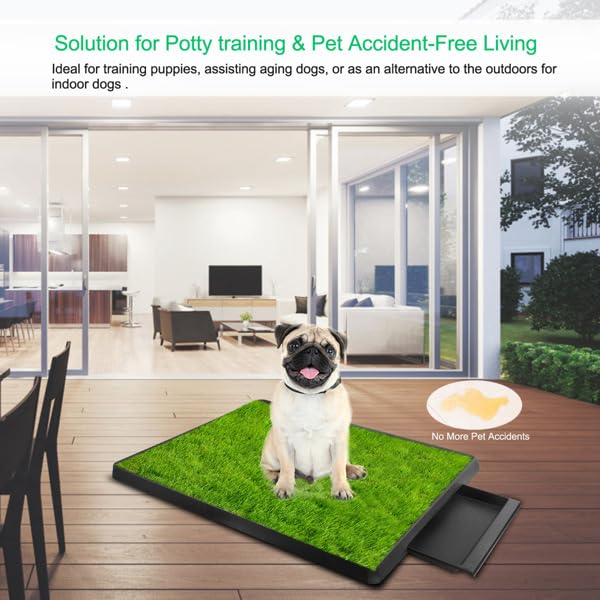 Indoor Dog Potty Training Pad with Removable Waste Tray, Artificial Turf, 25"×20" N715386