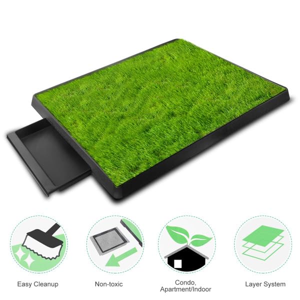 Indoor Dog Potty Training Pad with Removable Waste Tray, Artificial Turf, 25"×20" N715386