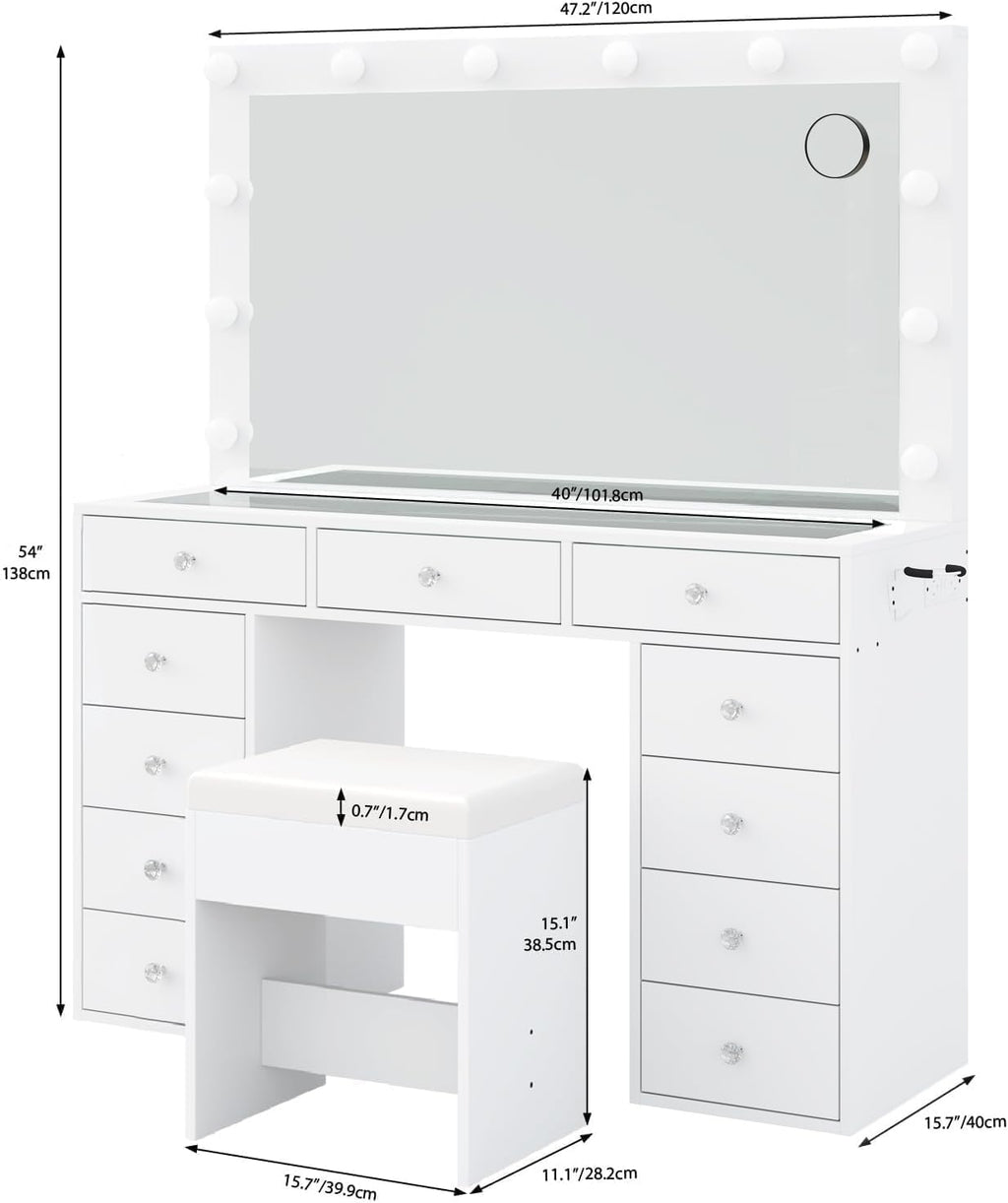 White Vanity Desk with Mirror and Chair T61437