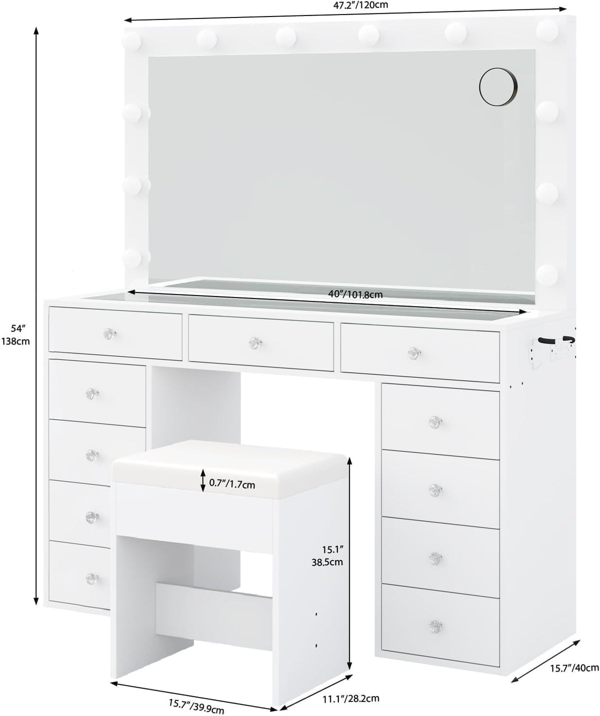 White Vanity Desk with Mirror and Chair T61437
