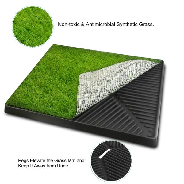Indoor Dog Potty Training Pad with Removable Waste Tray, Artificial Turf, 25"×20" N715386