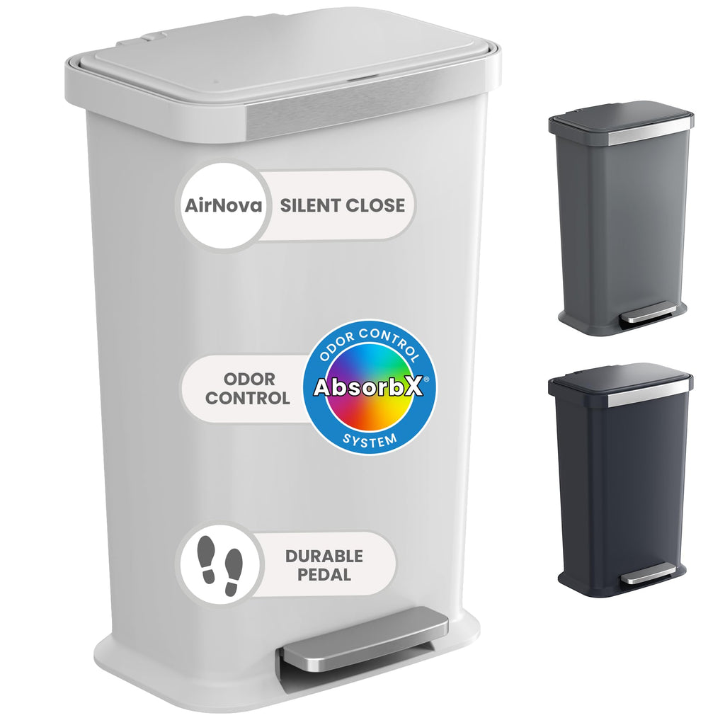 13.2 Gal Step Pedal Kitchen Trash Can with Odor Filter, White Plastic L1268