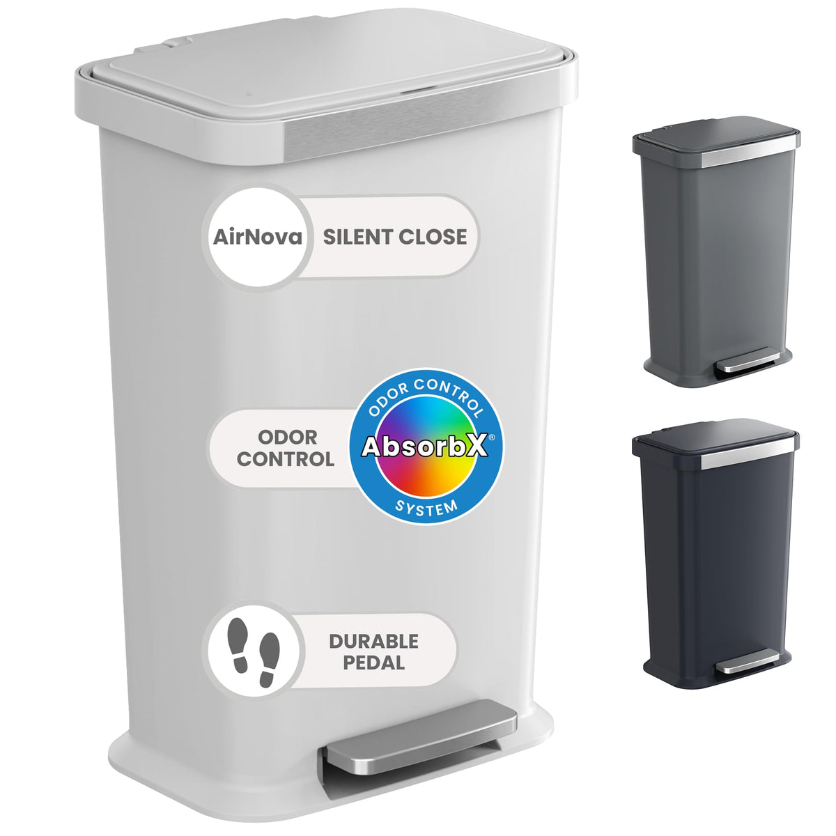 13.2 Gal Step Pedal Kitchen Trash Can with Odor Filter, White Plastic L1268