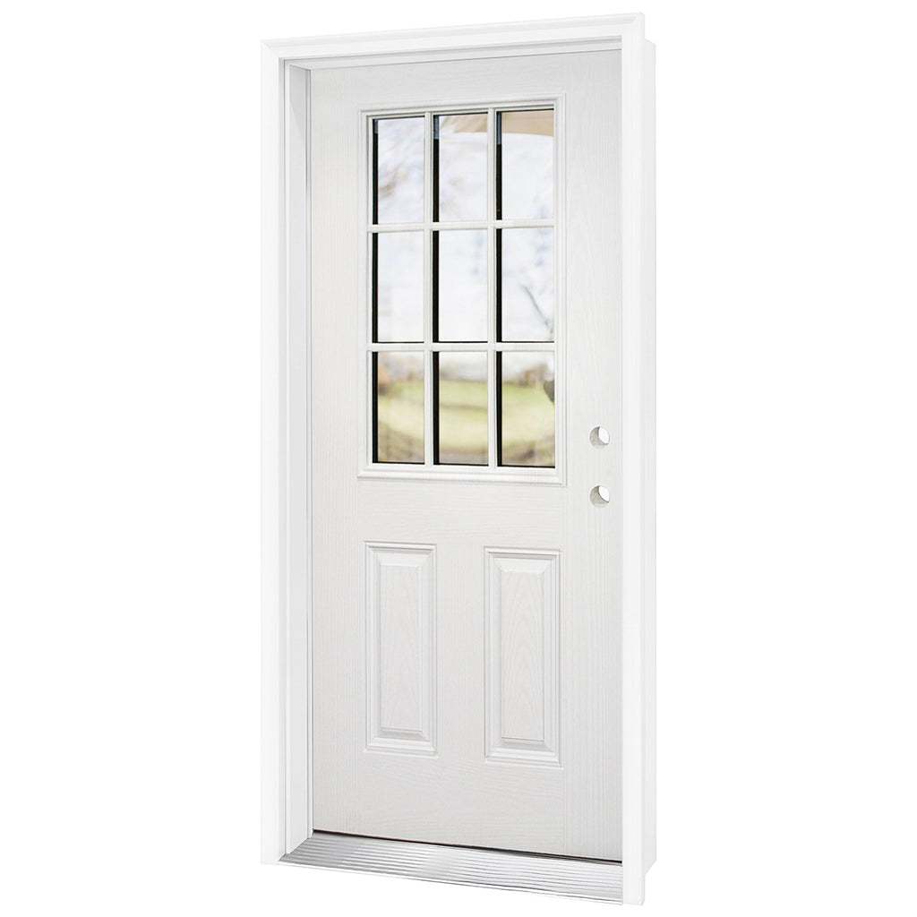 Fiberglass Exterior Door with Brickmould, 36 x 80 Left Hand Inswing 9 Lite Glass Q279683