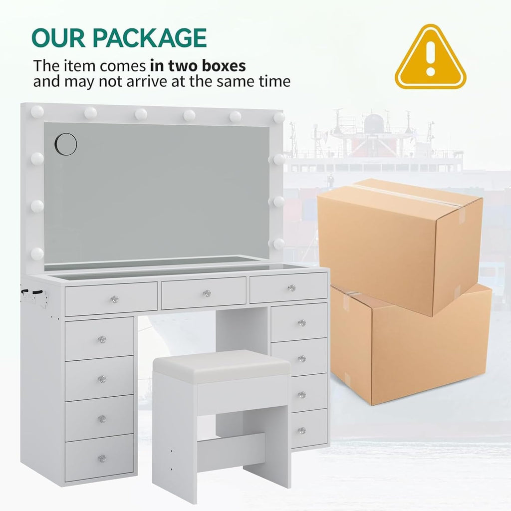 White Vanity Desk with Mirror and Chair T61437