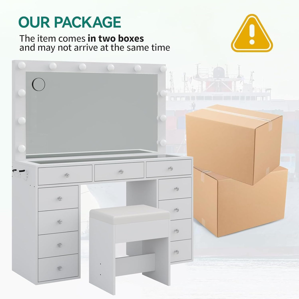 White Vanity Desk with Mirror and Chair T61437