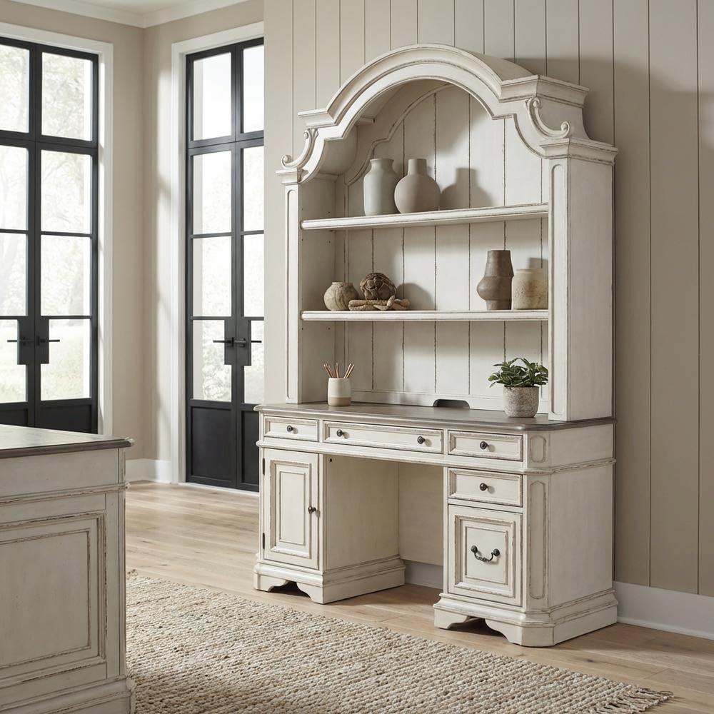 Antique White 3 Piece Desk and Hutch Set O734