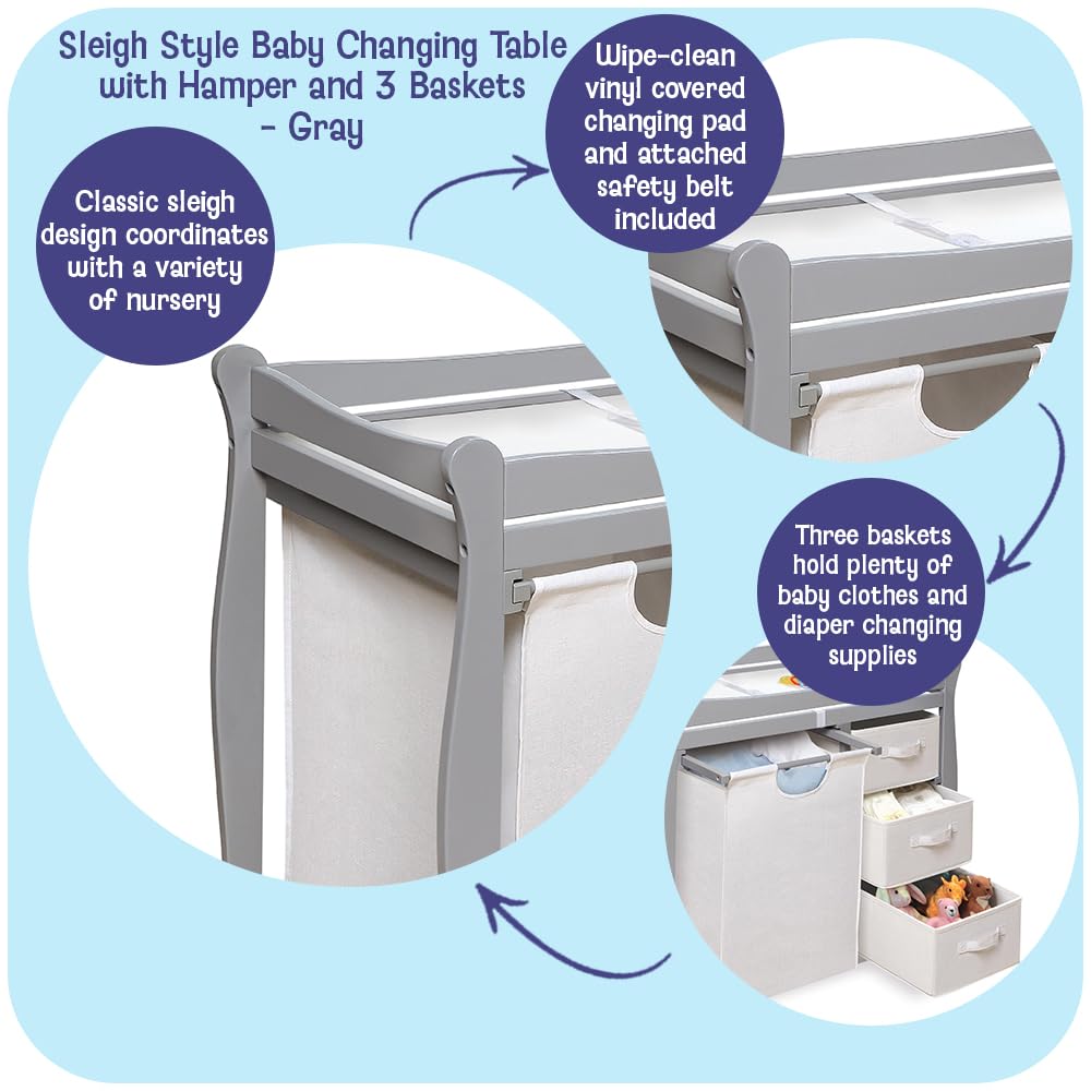 Gray Baby Changing Table with 3 Storage Baskets K867228