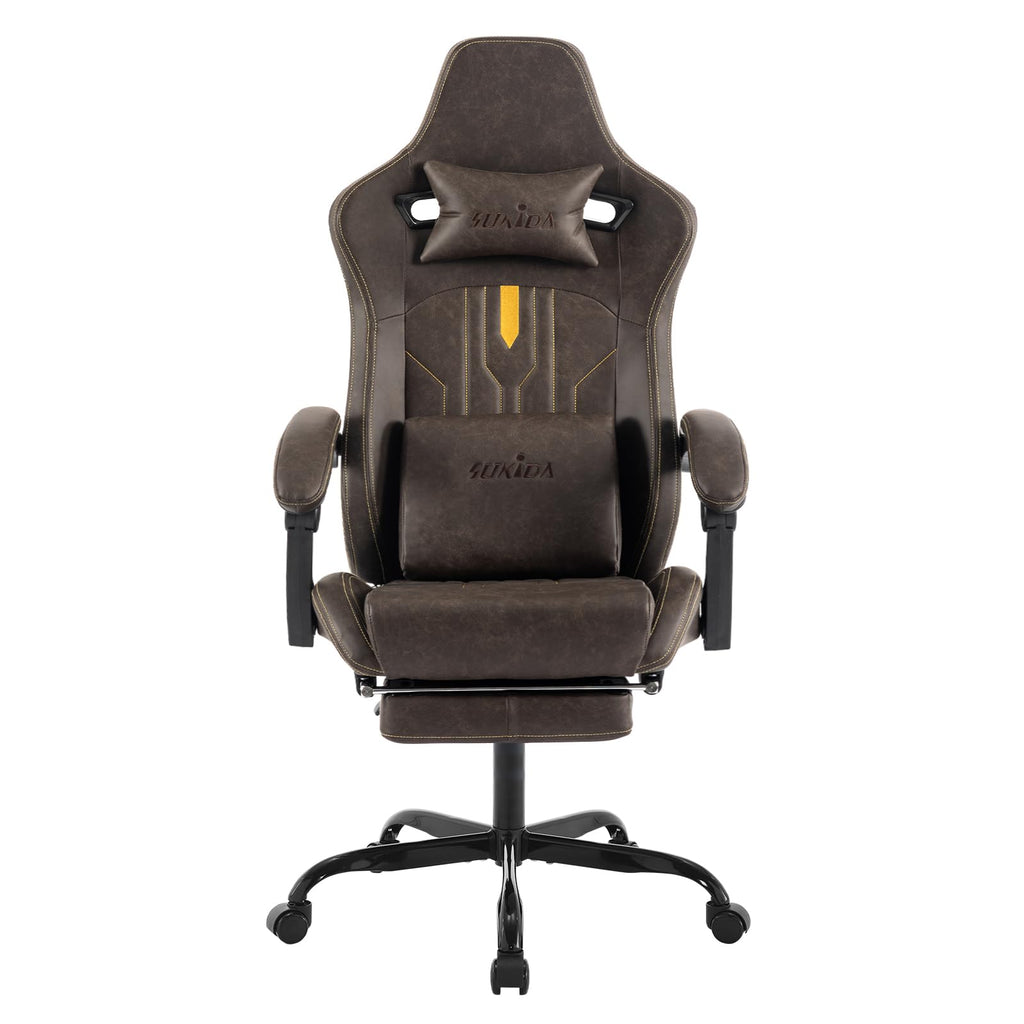 Brown Ergonomic Gaming Chair with Footrest and Massage Lumbar Cushion I64436