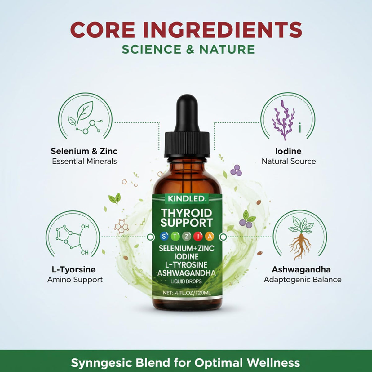 Thyroid Support Drops Selenium Zinc Iodine L-Tyrosine Ashwagandha Liquid Drops 4 FL.OZ Q9788