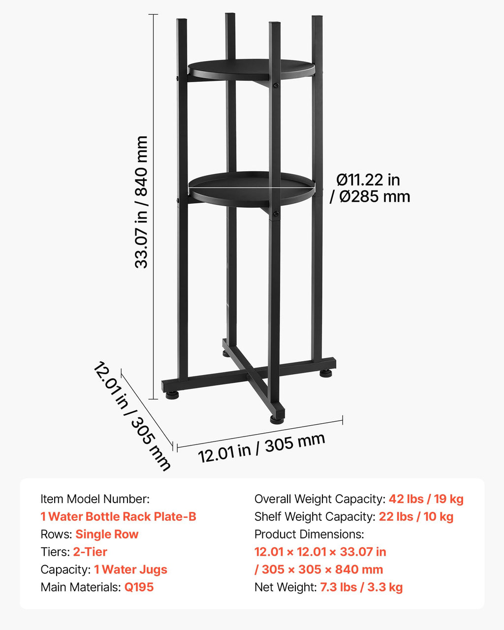 5 Gallon Heavy Duty Water Jug Stand with Storage Shelf T9826
