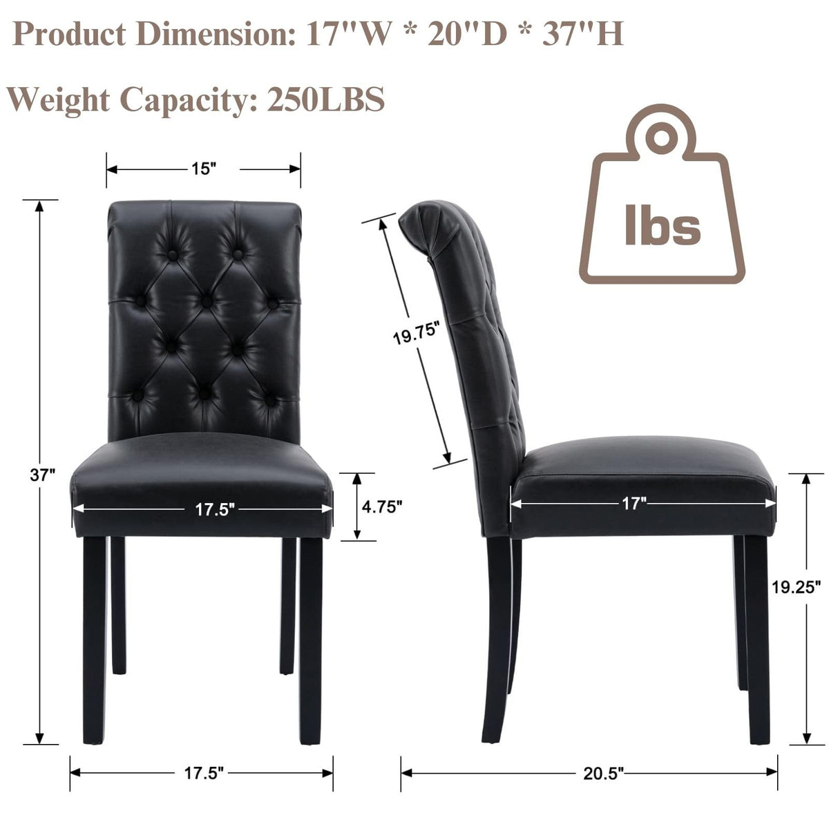 Black PU Leather Dining Chairs Set of 4 C970