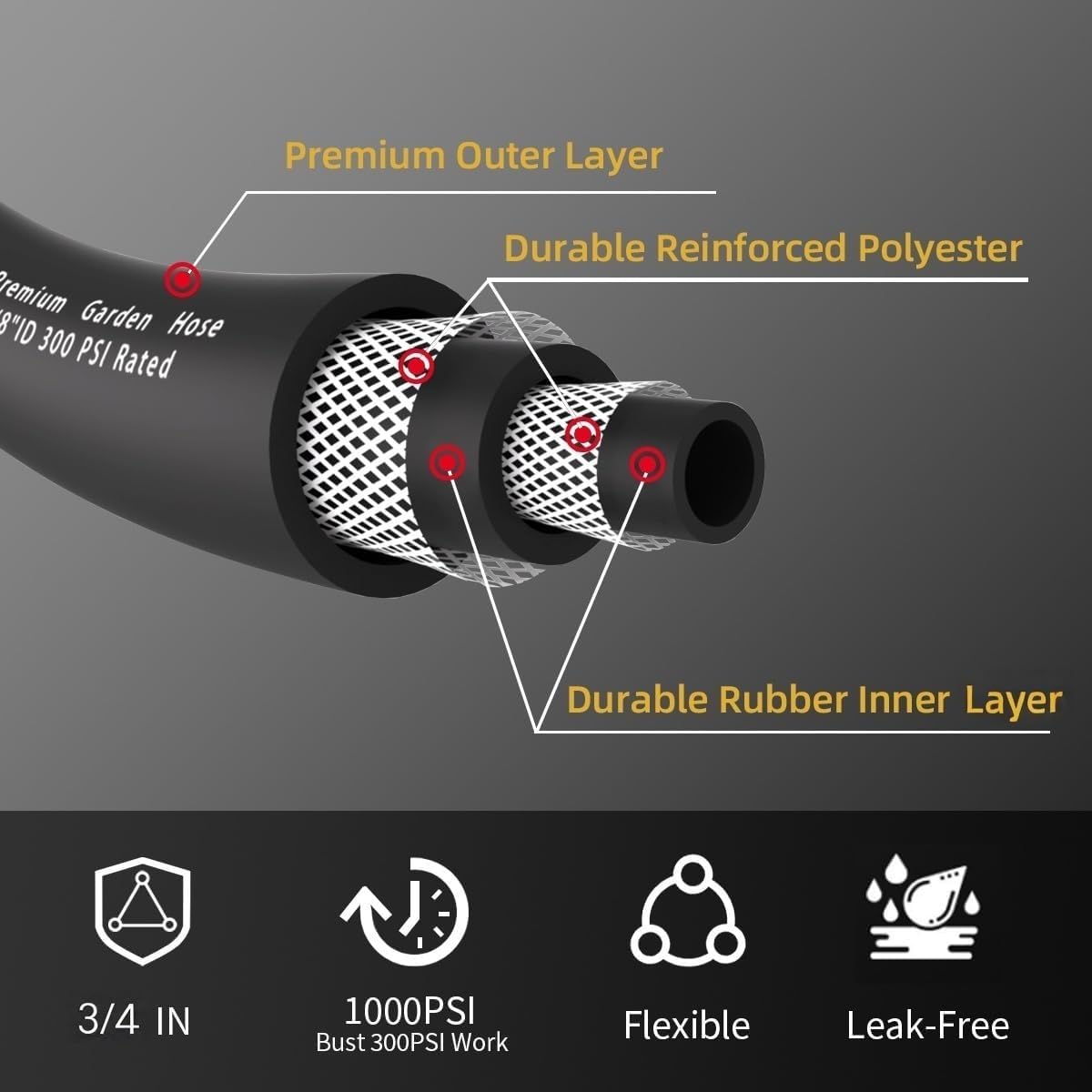 100ft x 3/4" Heavy Duty Hybrid Rubber Garden Hose D272197