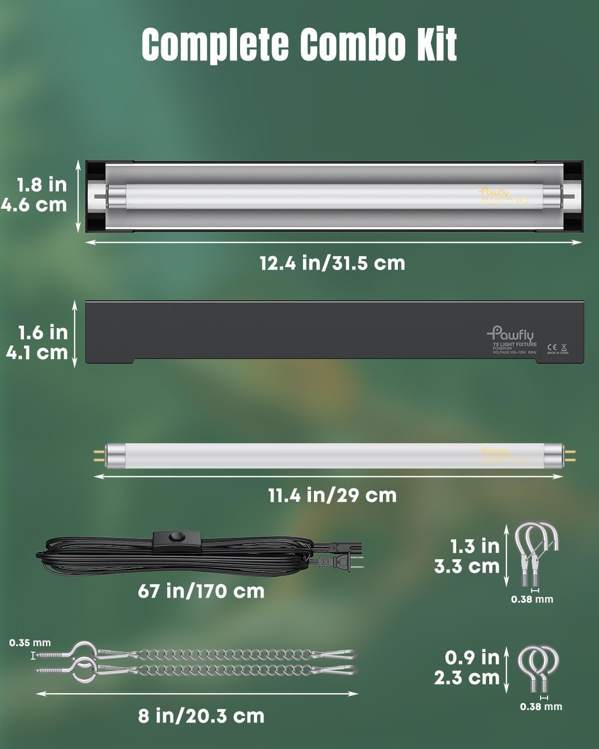 T5 Reptile Light Combo Kit with 2 UVB Tubes, 10.0 UVB Light Fixture, 12 inch S19900