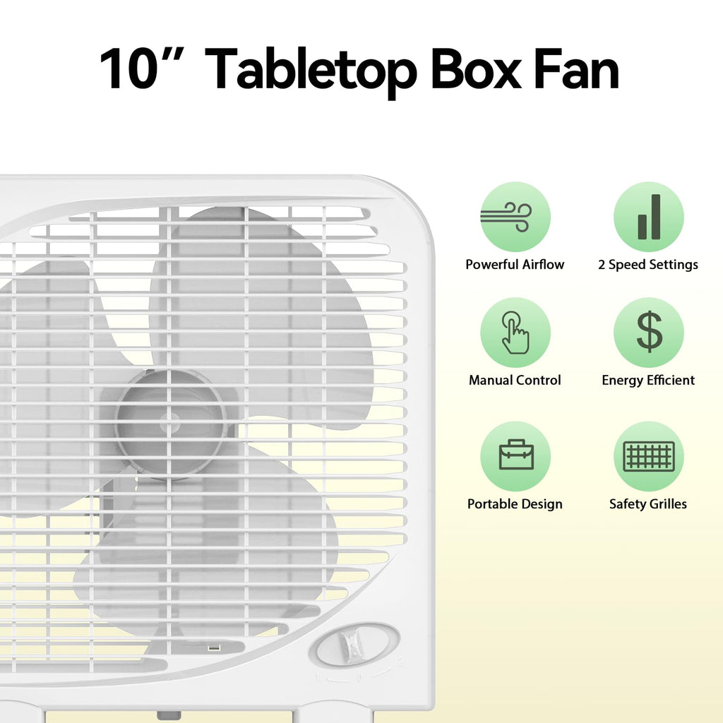 2 Packs 10" Tabletop Box Fan, 2 Speeds, White P650