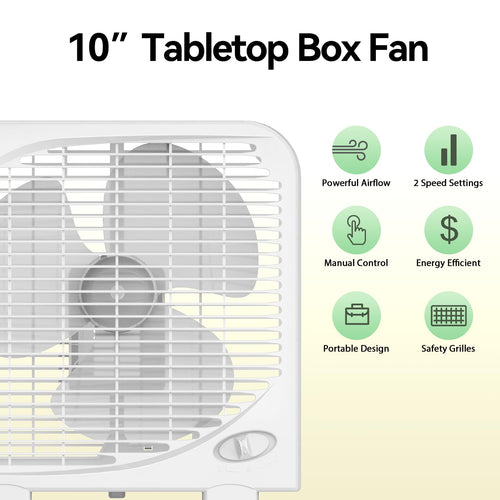 2 Packs 10" Tabletop Box Fan, 2 Speeds, White P650