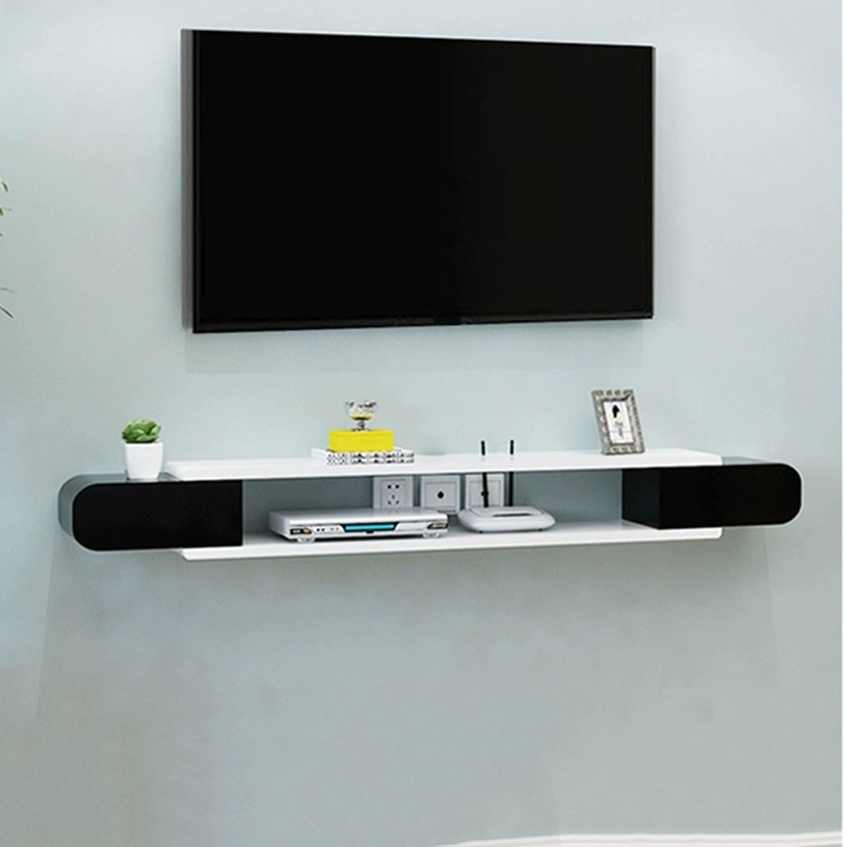 White Black Wall Mounted TV Stand with Storage Shelf I66606