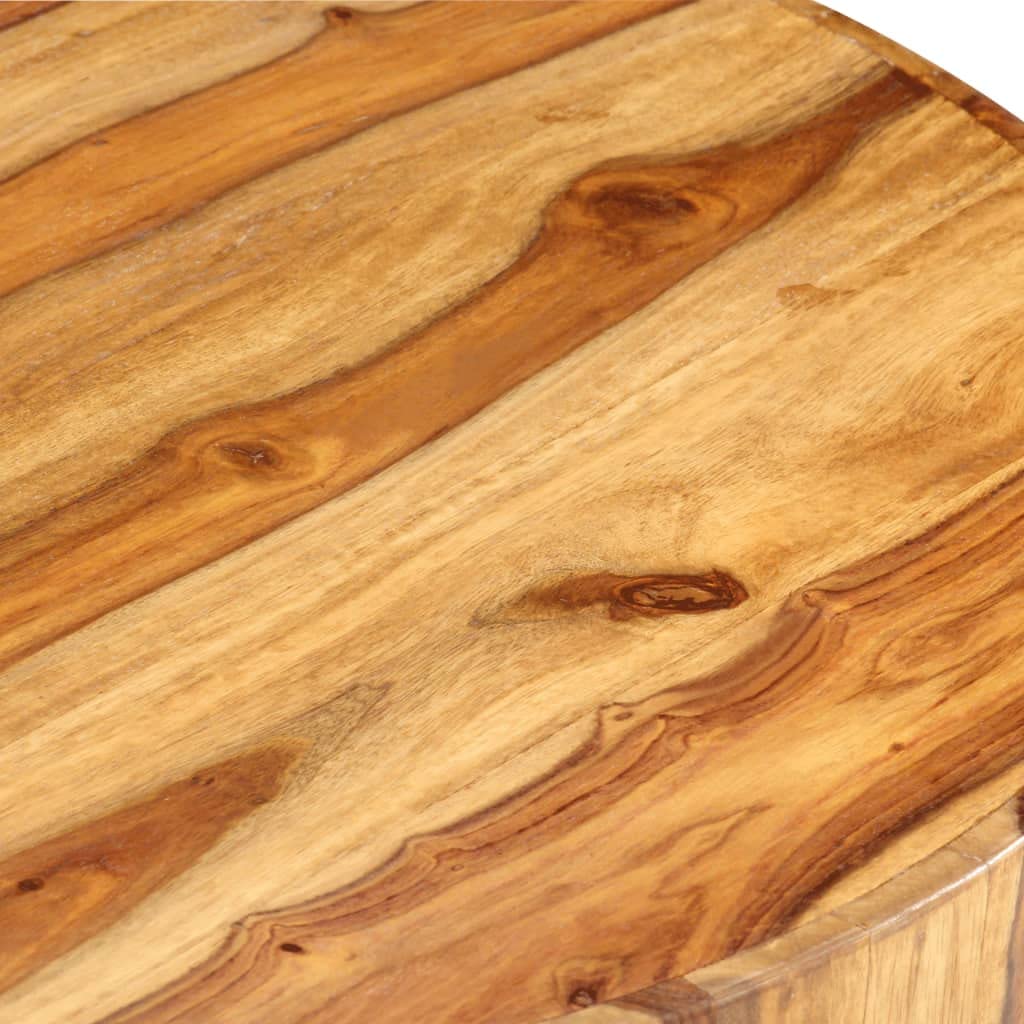 Solid Sheesham Wood Round Coffee Table with Built-in Shelf O8095