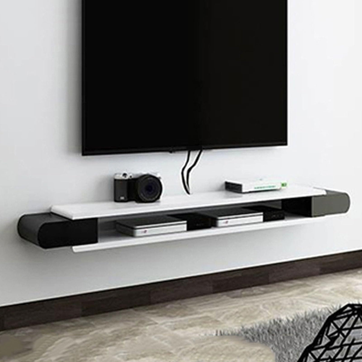 White Black Wall Mounted TV Stand with Storage Shelf I66606
