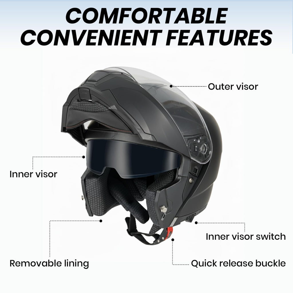 Modular Flip Up Motorcycle Helmet with Dual Visor B6627