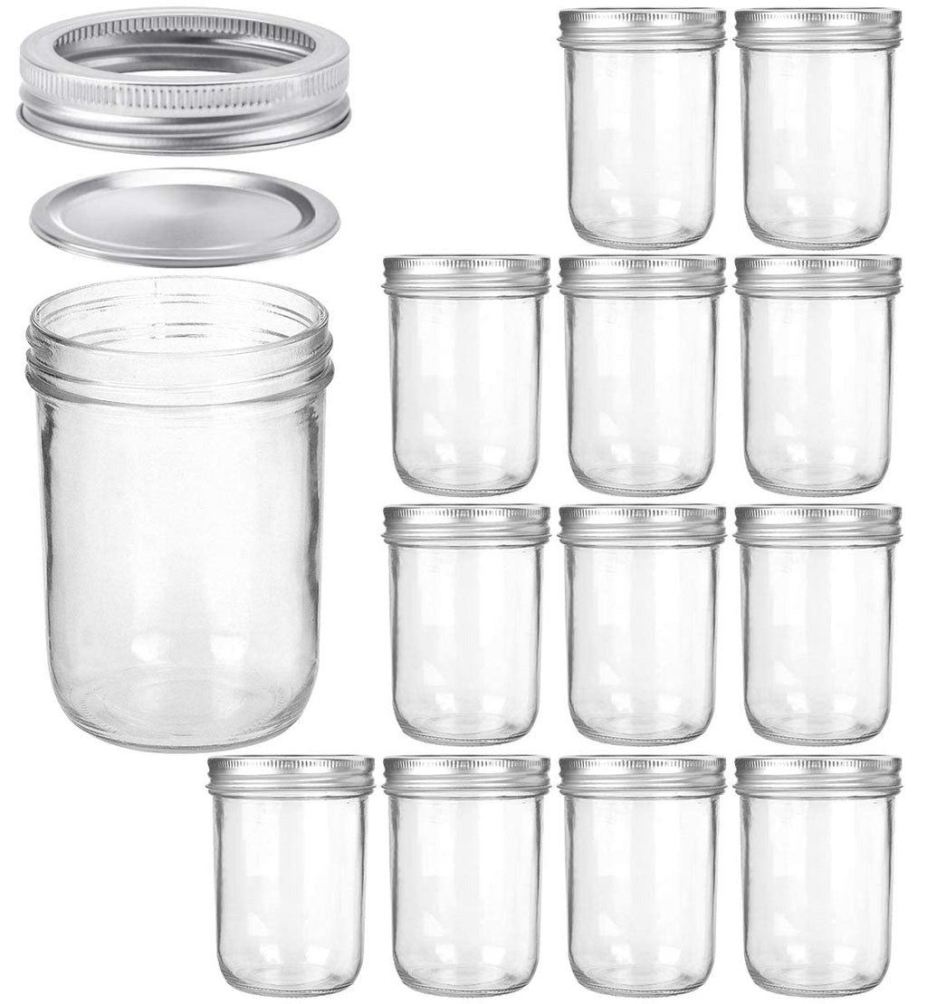 16oz Wide Mouth Mason Jars, 12 Pack with Lids & Bands L183507