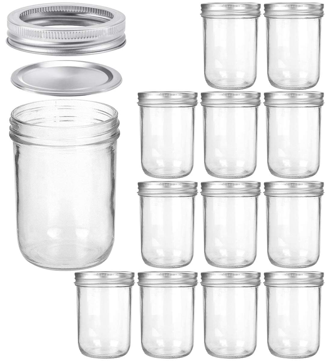 16oz Wide Mouth Mason Jars, 12 Pack with Lids & Bands L183507