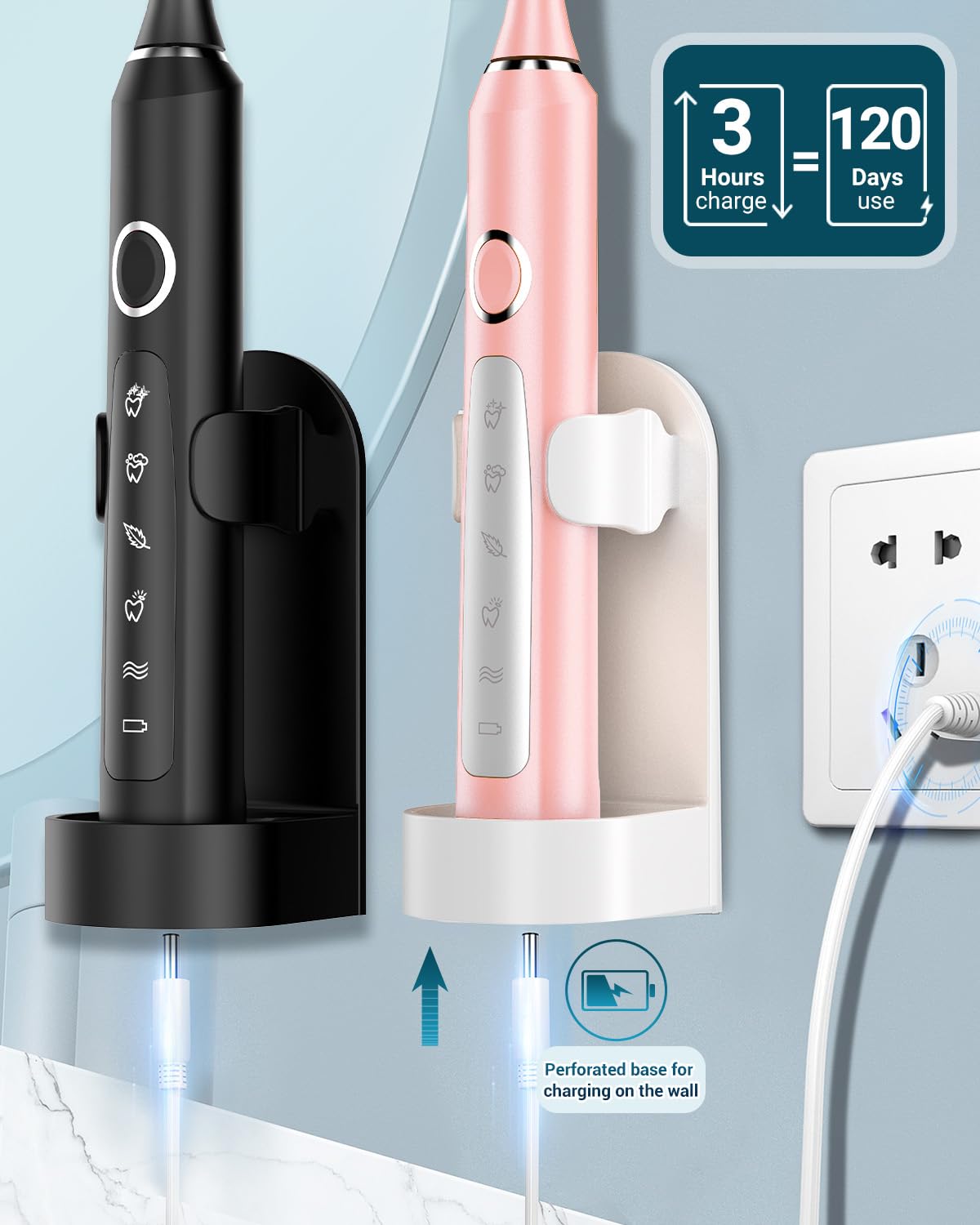 2 Pack Rechargeable Electric Toothbrush with 12 Brush Heads & 2 Travel Case A5125