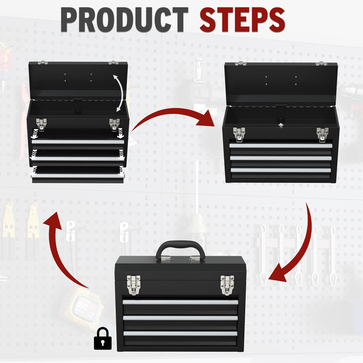3 Drawer Steel Tool Box with Locking System T9197