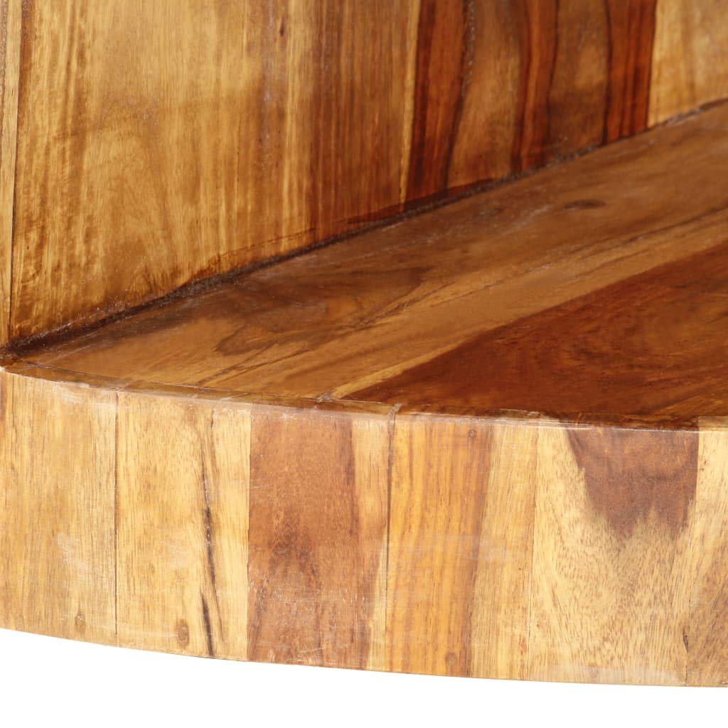 Solid Sheesham Wood Round Coffee Table with Built-in Shelf O8095