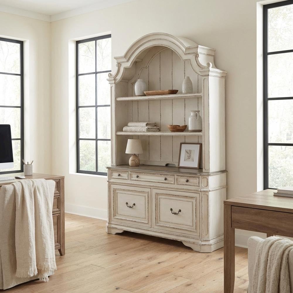 Antique White 3 Piece Desk and Hutch Set O734