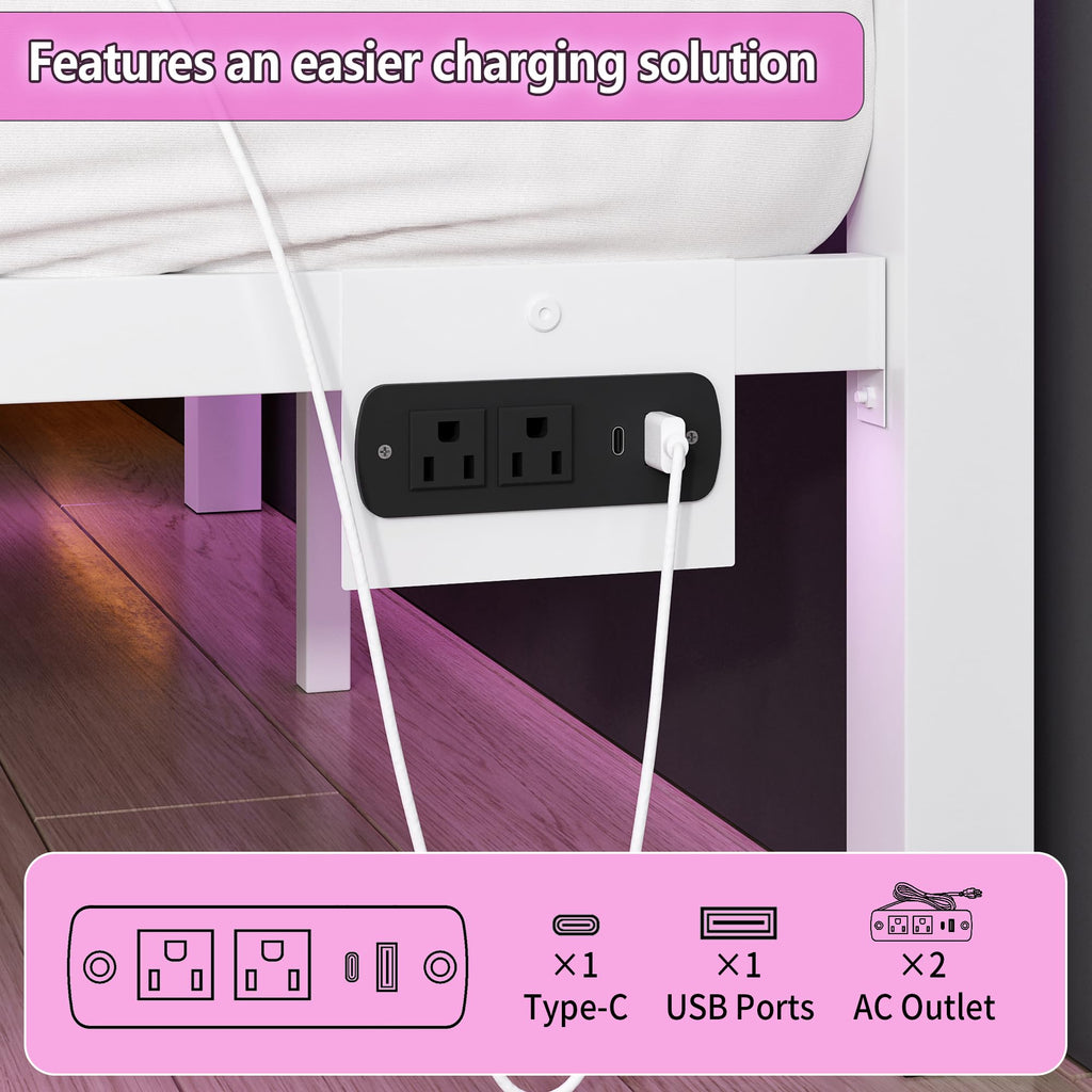 White Full Size Bed Frame with Headboard and Footboard Y4564