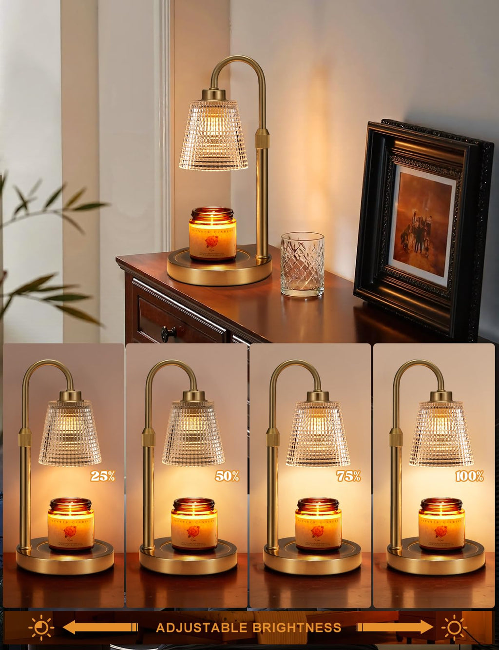 Gold Candle Warmer Lamp with Timer, Dimmable, Height Adjustable M7459