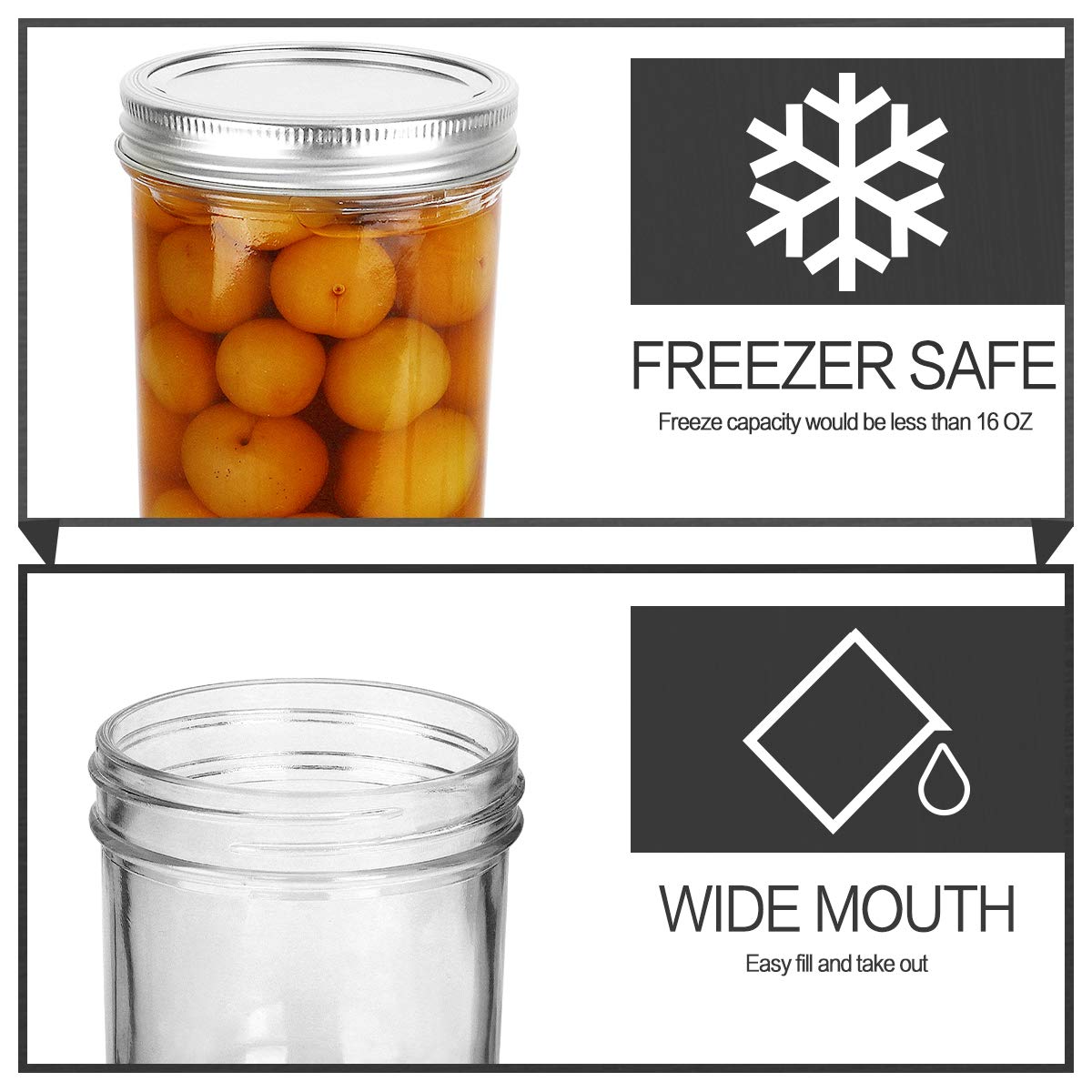 16oz Wide Mouth Mason Jars, 12 Pack with Lids & Bands L183507