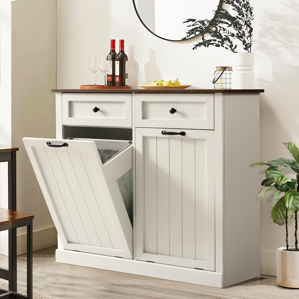 Double Laundry Hamper Cabinet with 2 Drawer R165