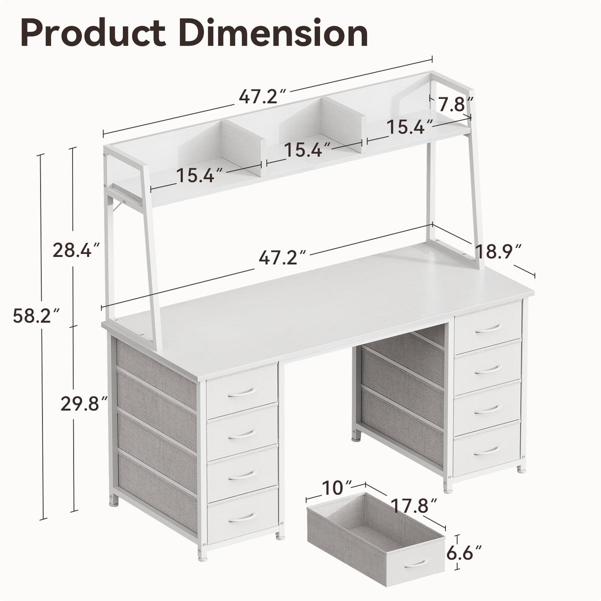 48 Inch White Computer Desk with Hutch and 8 Drawers S47985