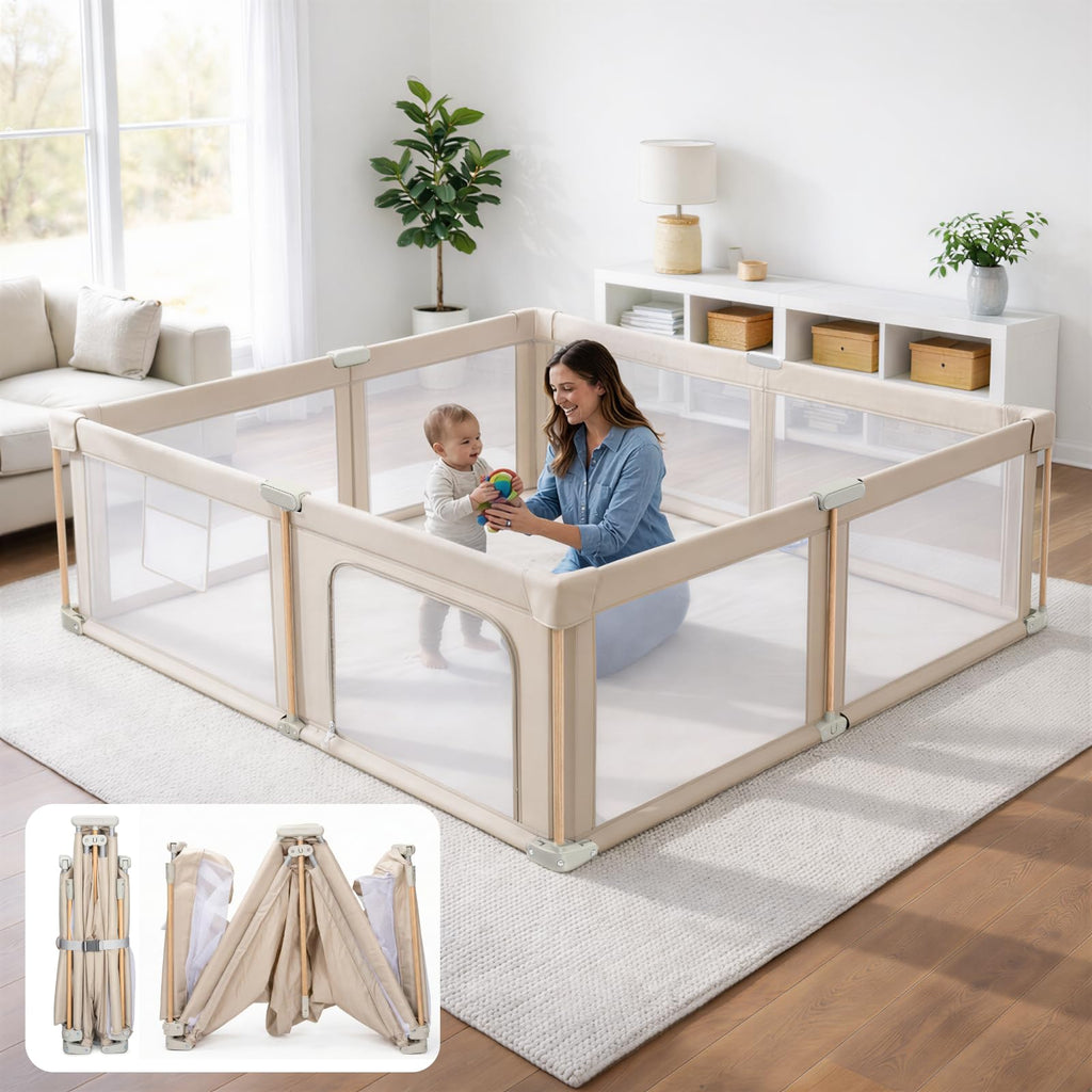 Foldable Baby Playpen with Mat, Mesh and Storage Bag R338