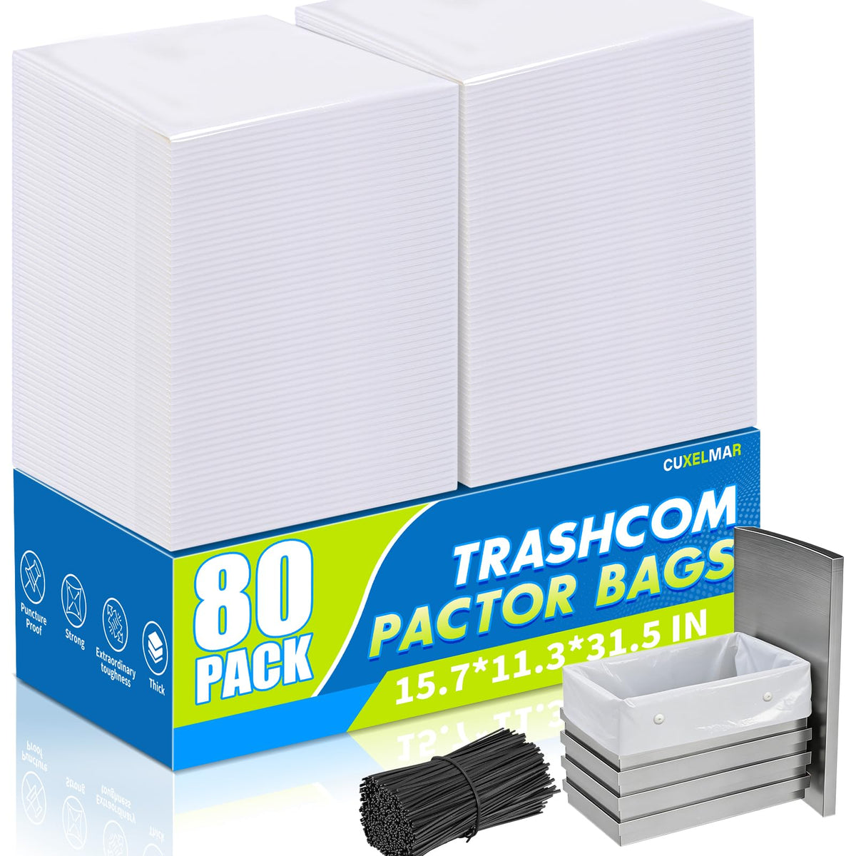 80-pack 2.6 mils White Trash Compactor Bags with Twist Ties J584709