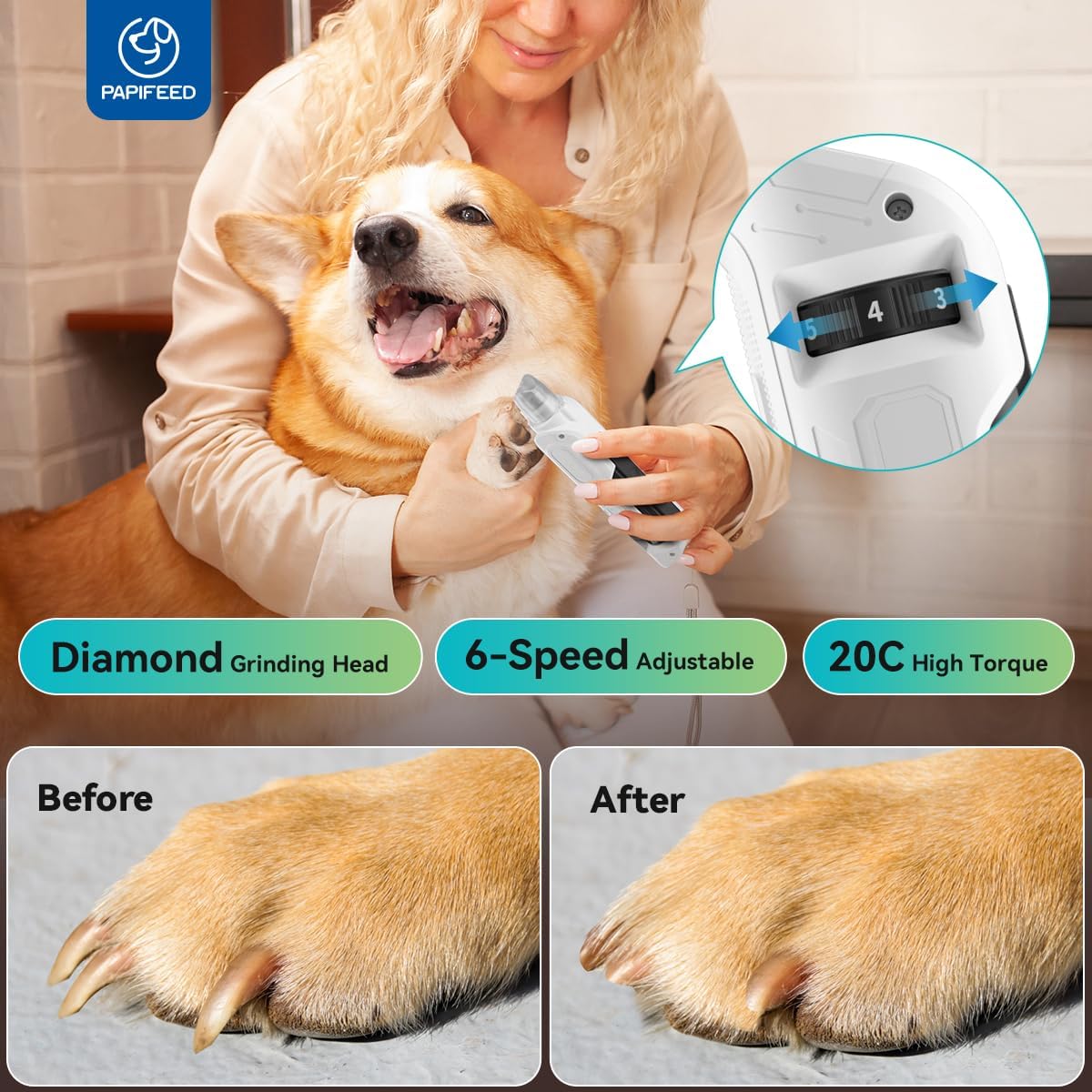 Dog Nail Grinder with 6 Speeds Quiet Motor Y86152