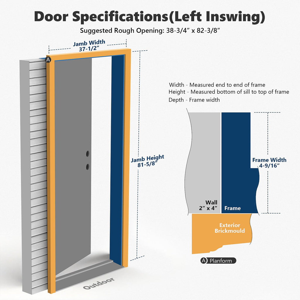 Fiberglass Exterior Door with Brickmould, 36 x 80 Left Hand Inswing 9 Lite Glass Q279683