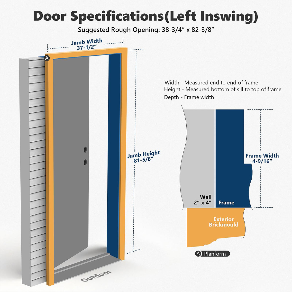 Fiberglass Exterior Door with Brickmould, 36 x 80 Left Hand Inswing 9 Lite Glass Q279683