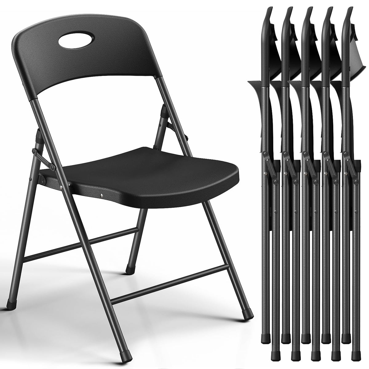 Black 6 Pack Plastic Metal Folding Chairs Q920