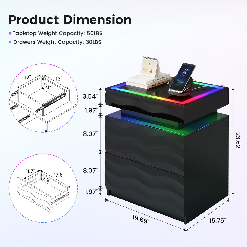 LED Night Stand Set 2 with Charging Station B51674