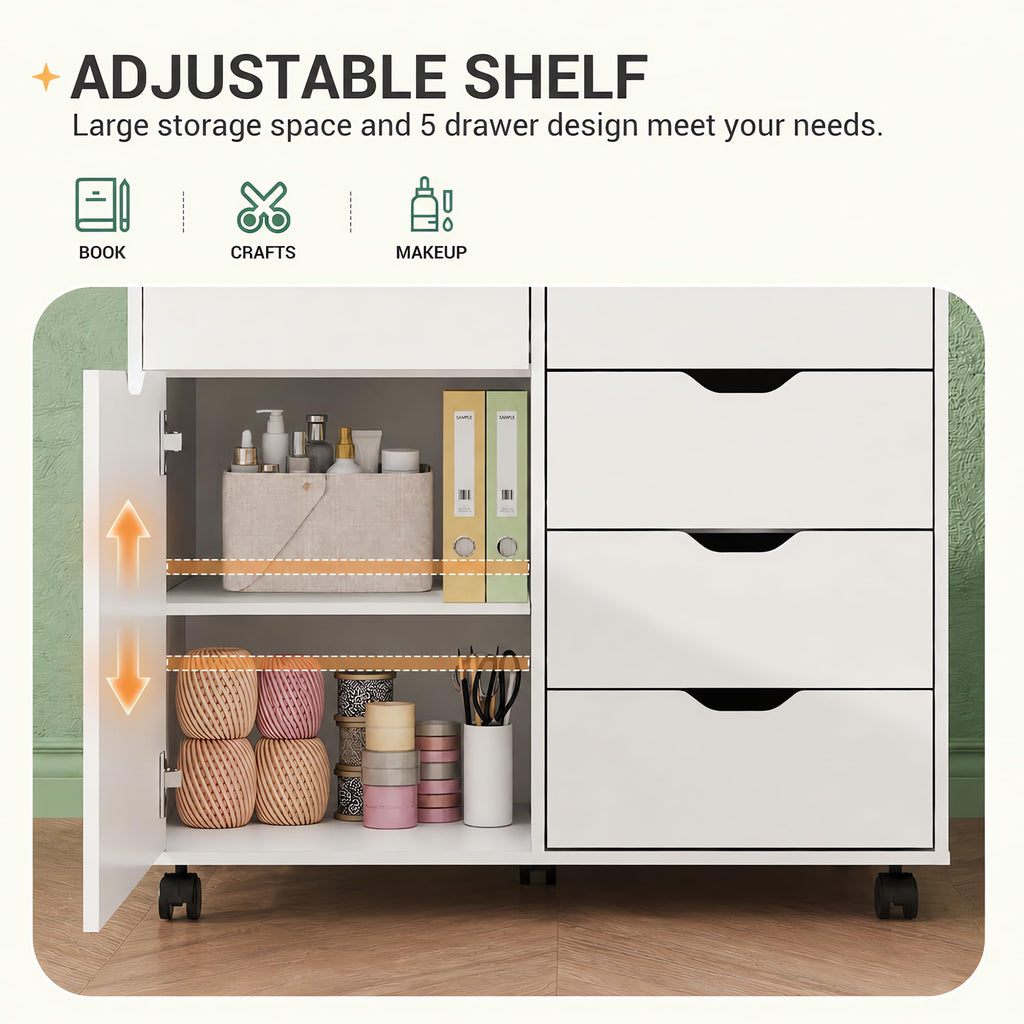 White 5 Drawer Wood Office Cabinet Y21625