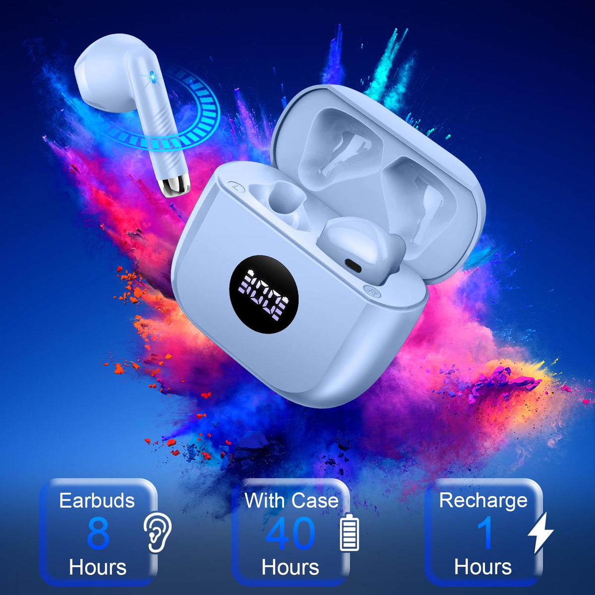 Black and Purple Wireless Earbuds D6345