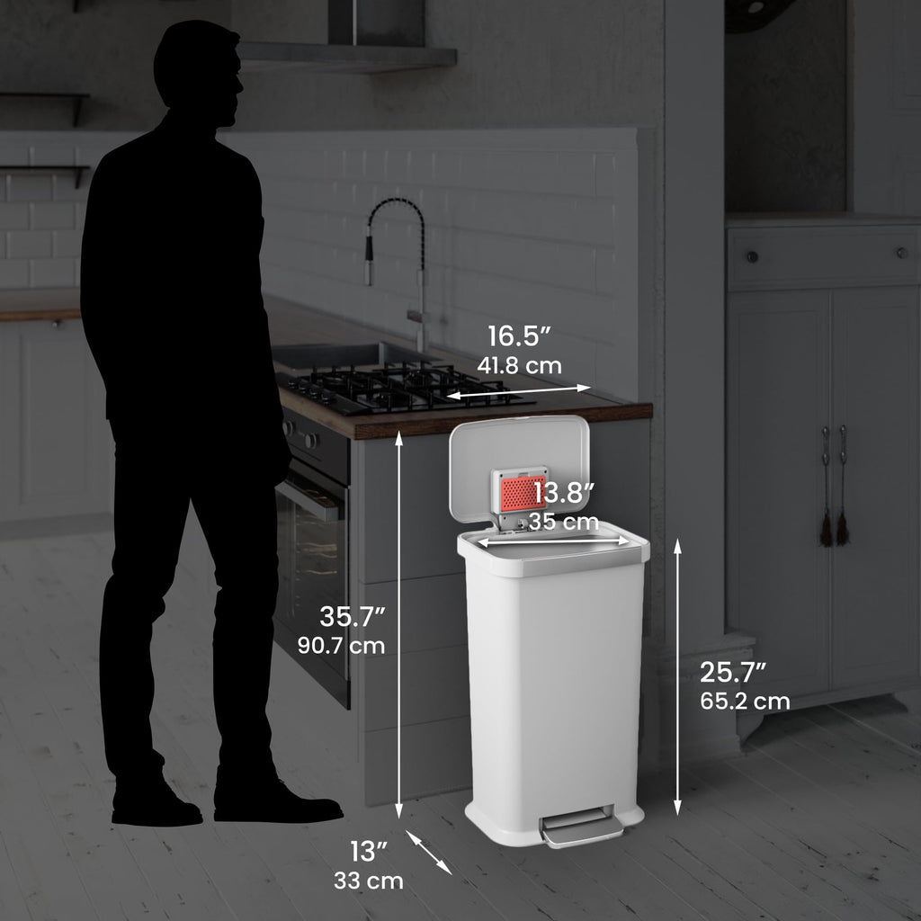 13.2 Gal Step Pedal Kitchen Trash Can with Odor Filter, White Plastic L1268