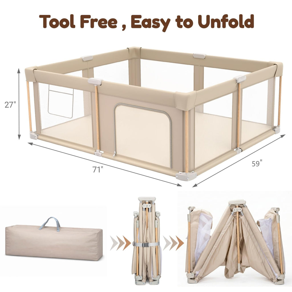 Foldable Baby Playpen with Mat, Mesh and Storage Bag R338