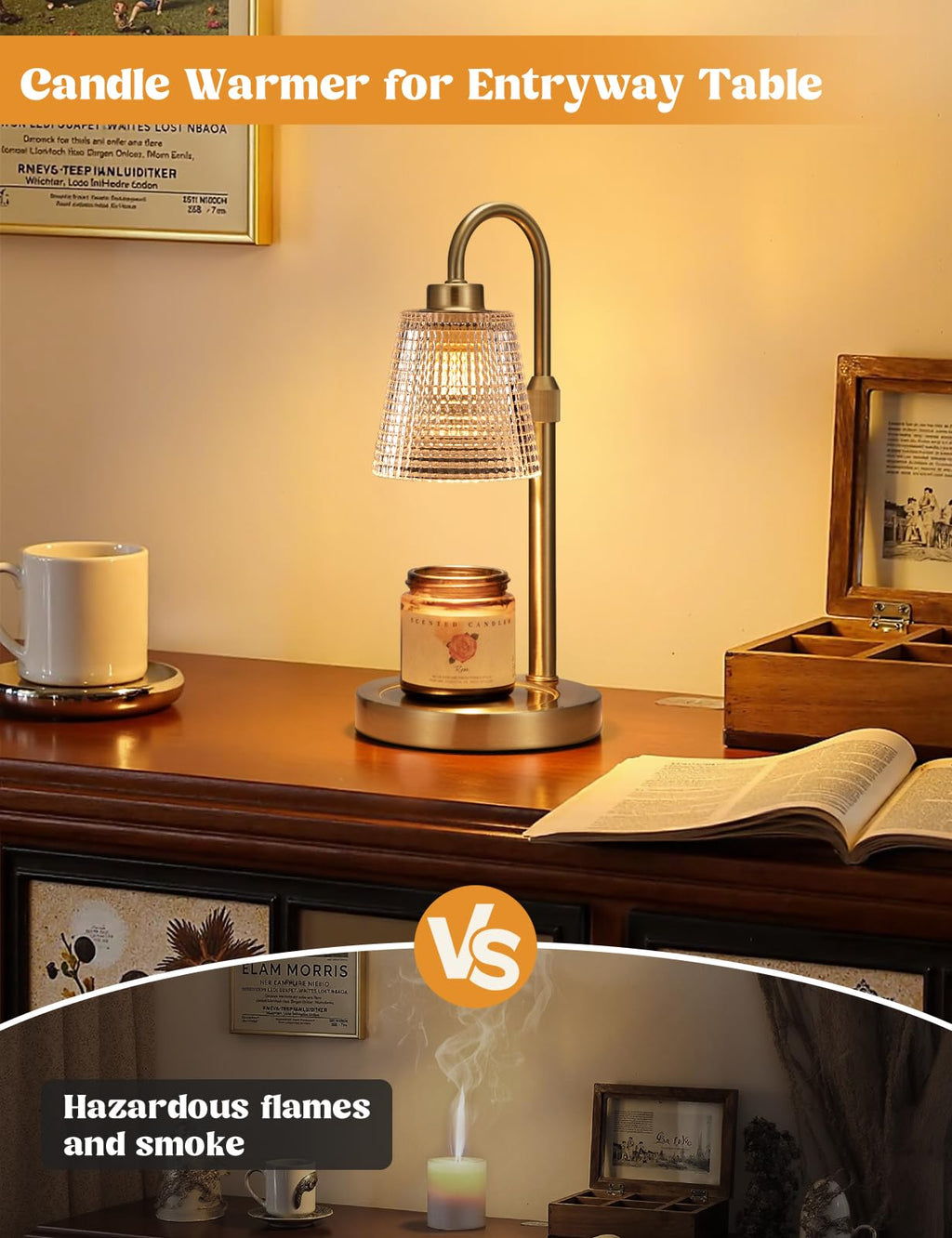 Gold Candle Warmer Lamp with Timer, Dimmable, Height Adjustable M7459